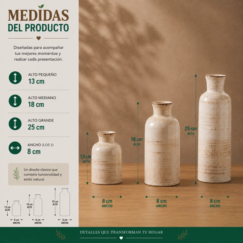 SET 3 FLOREROS CERAMICA BEIGE RUSTICO MINIMALISTA DECORATIVO - 7