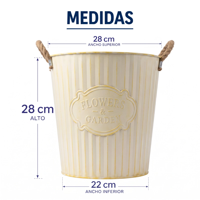 MACETERO METALICO BEIGE DECORATIVO CON ASAS JARDIN L - 7