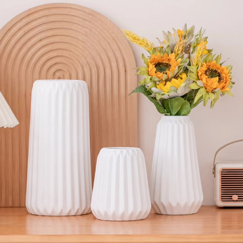 SET 3 FLOREROS DE CERAMICA MODERNOS MINIMALISTAS HOGAR - 2