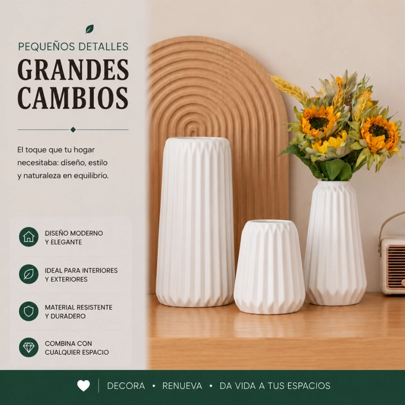 SET 3 FLOREROS DE CERAMICA MODERNOS MINIMALISTAS HOGAR - 4