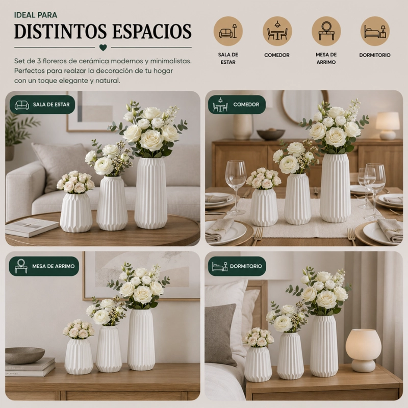 SET 3 FLOREROS DE CERAMICA MODERNOS MINIMALISTAS HOGAR - 6