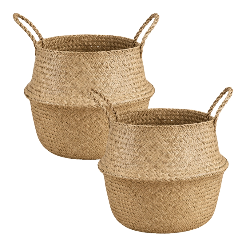 SET 2 MACETERO CESTO MACETA MIMBRE TEJIDA PLEGABLE CON ASAS - 1