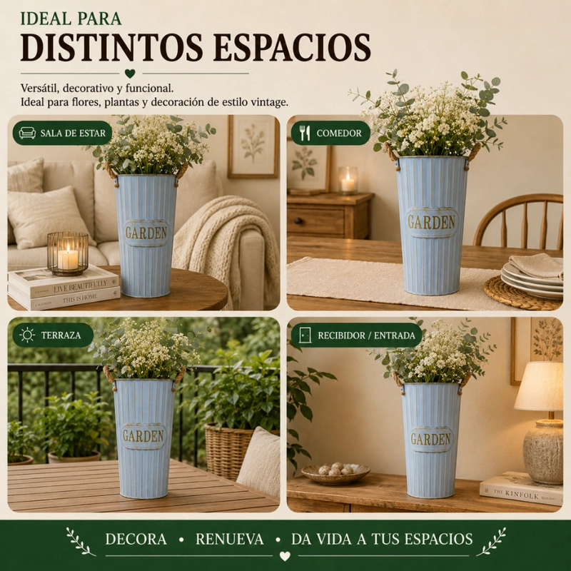 SET 2 MACETERO METALICO DECORATIVO CELESTE TIPO FLORERO M - 7