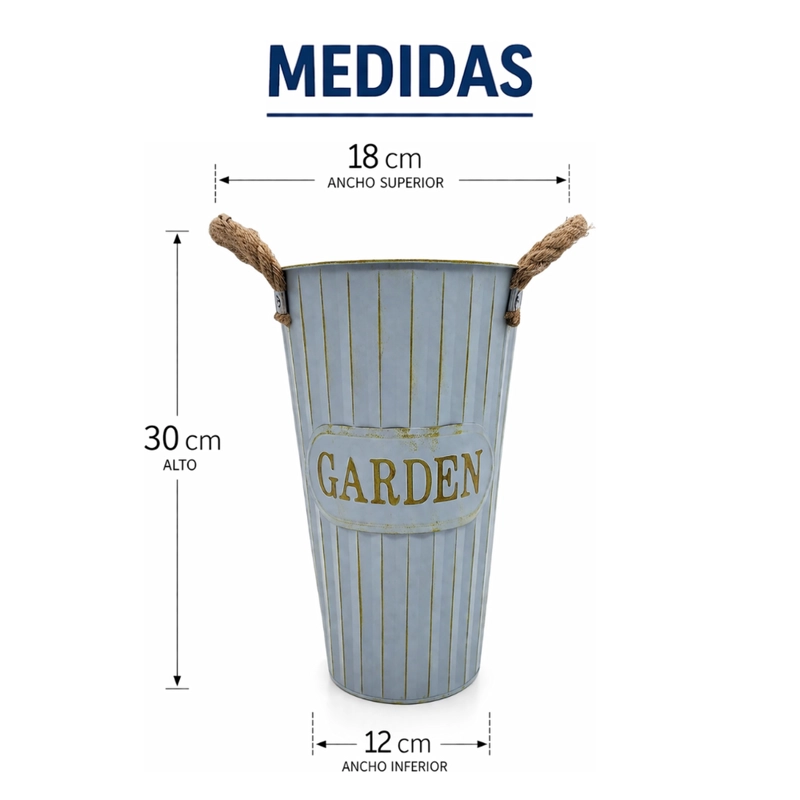 SET 2 MACETERO METALICO DECORATIVO CELESTE TIPO FLORERO M - 8