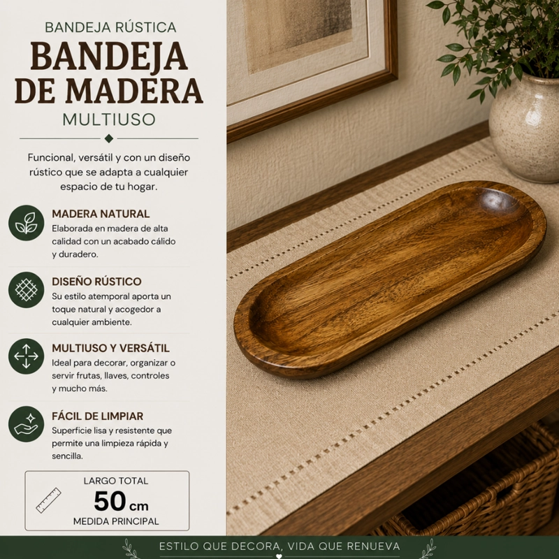 BANDEJA DE MADERA RUSTICA PREMIUM MULTIUSO DECORATIVA M - 5