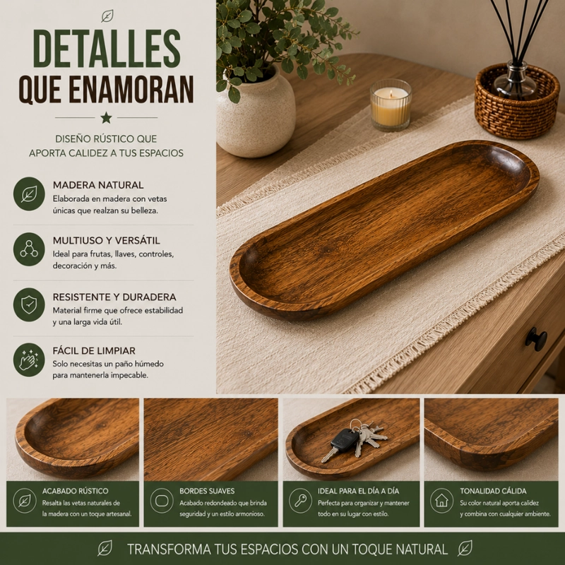 BANDEJA DE MADERA RUSTICA PREMIUM MULTIUSO DECORATIVA M - 8