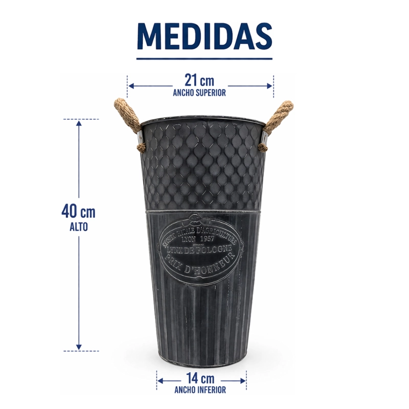 SET 2 MACETERO METALICO DECORATIVO AZUL VINTAGE FLORERO L - 7