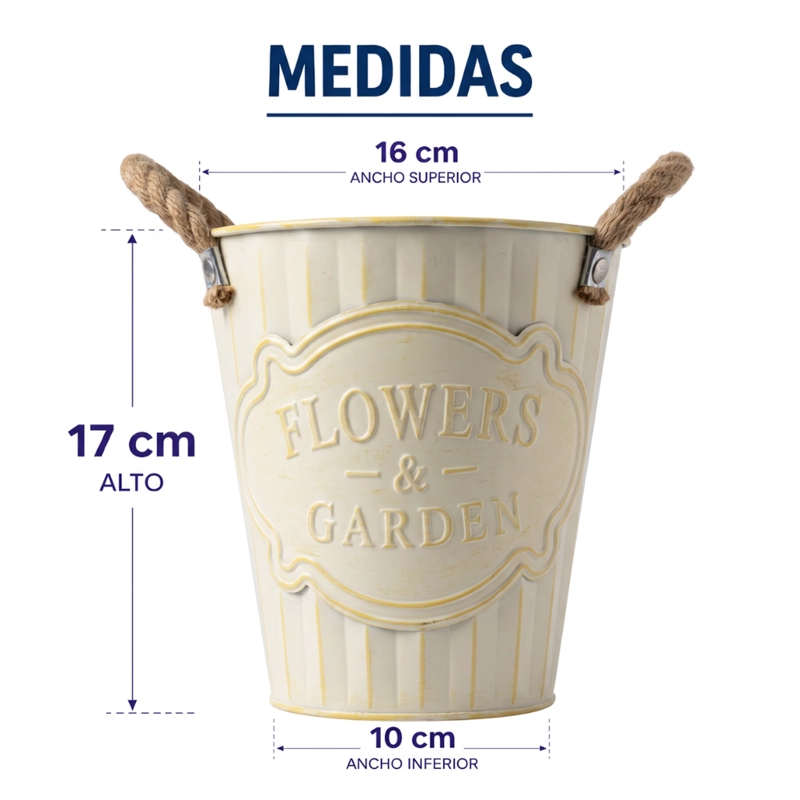 MACETERO METALICO BEIGE DECORATIVO CON ASAS JARDIN S - 7