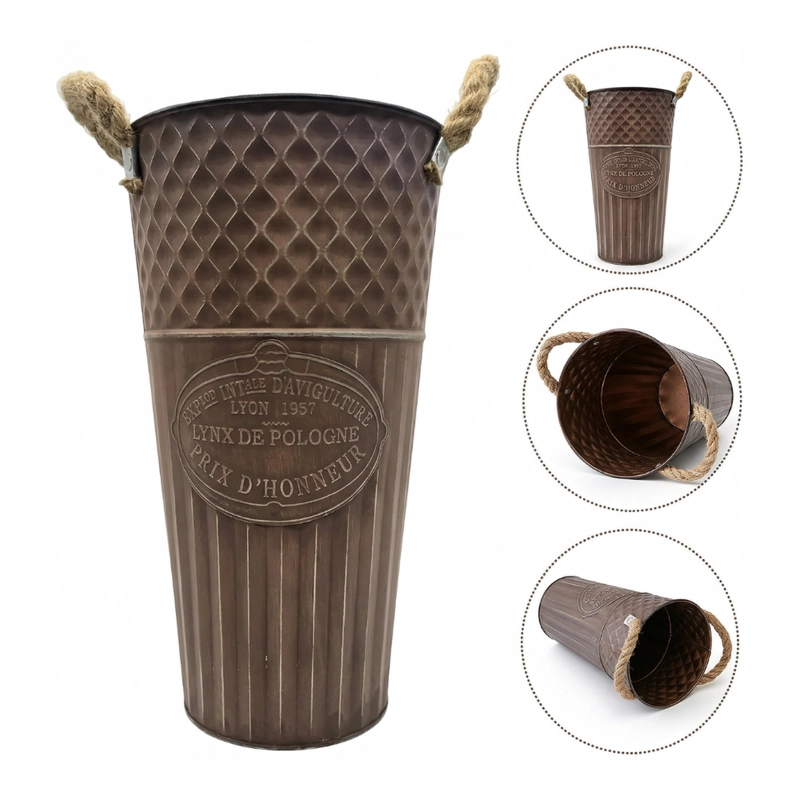 SET 2 MACETERO METALICO DECORATIVO CAFE VINTAGE FLORERO L - 2