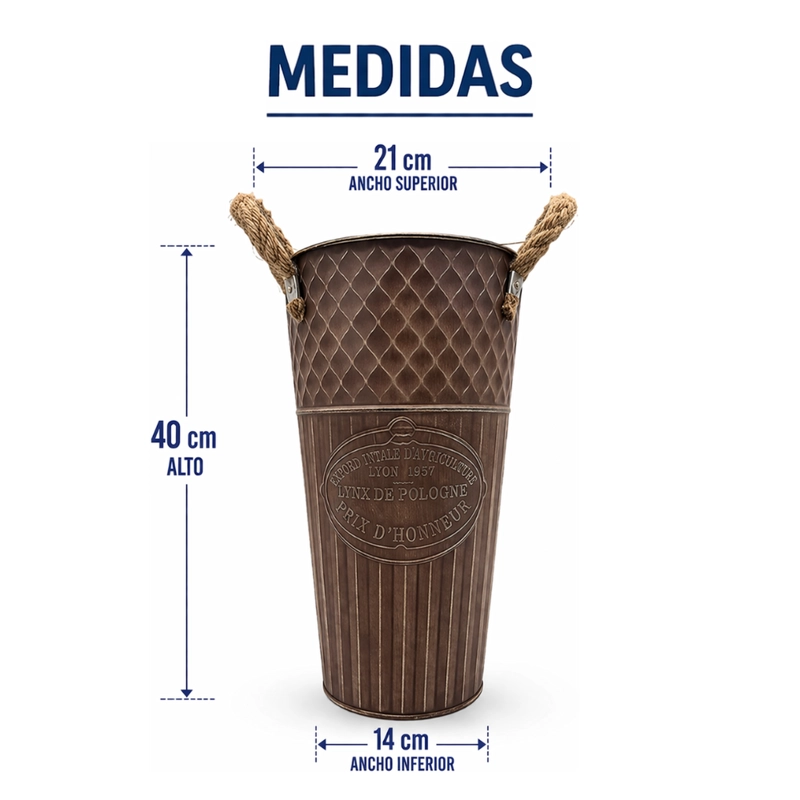 SET 2 MACETERO METALICO DECORATIVO CAFE VINTAGE FLORERO L - 9