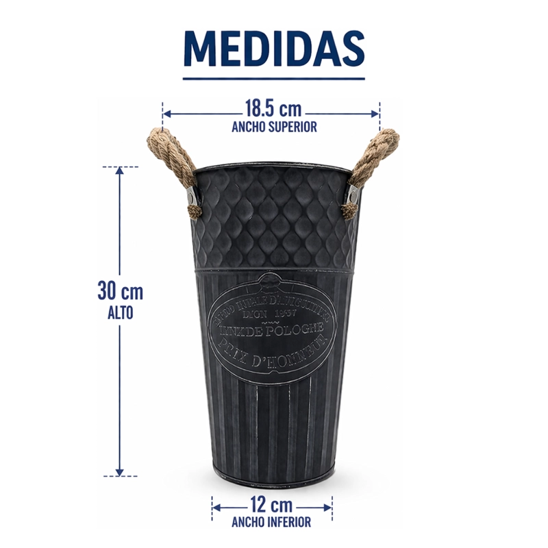 SET 2 MACETERO METALICO DECORATIVO AZUL VINTAGE FLORERO S - 7