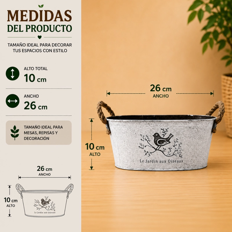 SET 2 MACETERO METALICO BLANCO OVALADO DECORATIVO CON ASAS S - 5