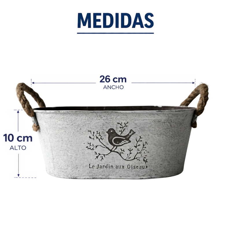 SET 2 MACETERO METALICO BLANCO OVALADO DECORATIVO CON ASAS S - 7