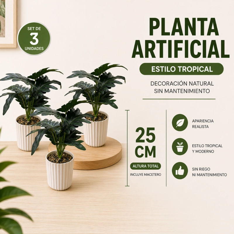 SET 3 PLANTAS ARTIFICIALES DECORATIVA ESTILO TROPICAL HOGAR - 5