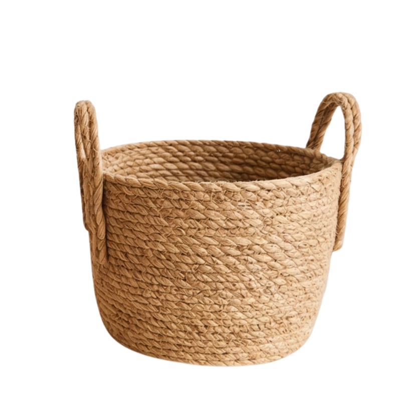 CANASTO CESTA DE YUTE TEJIDO ESTILO RUSTICO CON ASAS S - 1
