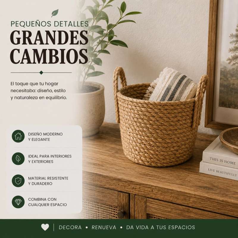 CANASTO CESTA DE YUTE TEJIDO ESTILO RUSTICO CON ASAS S - 4