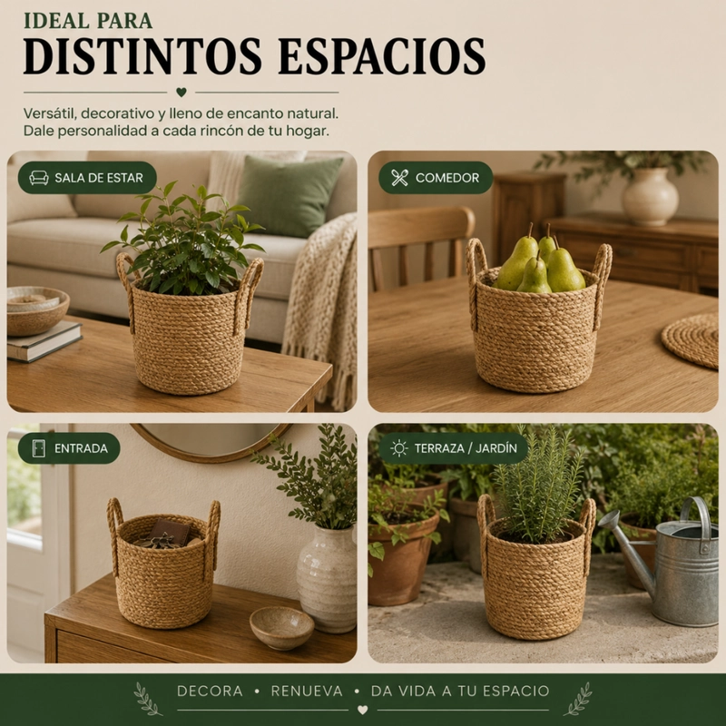 CANASTO CESTA DE YUTE TEJIDO ESTILO RUSTICO CON ASAS S - 6
