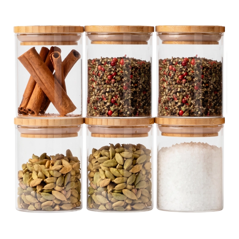 SET 6 FRASCOS DE ESPECIAS CONDIMENTOS CON TAPA BAMBU COCINA - 1