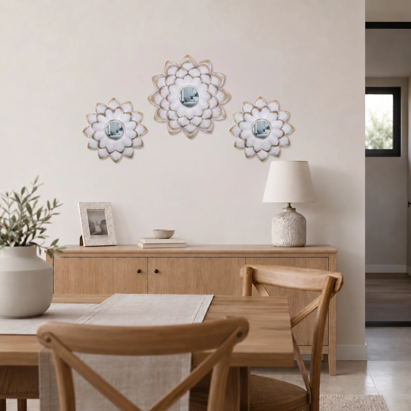 SET 3 MARCOS DE ESPEJOS FLOR DE LOTO BLANCO DECO GRANDE - 2