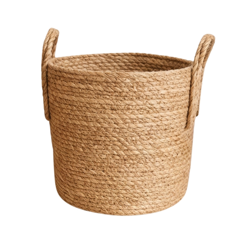 CANASTO CESTA DE YUTE TEJIDO ESTILO RUSTICO CON ASAS M - 1