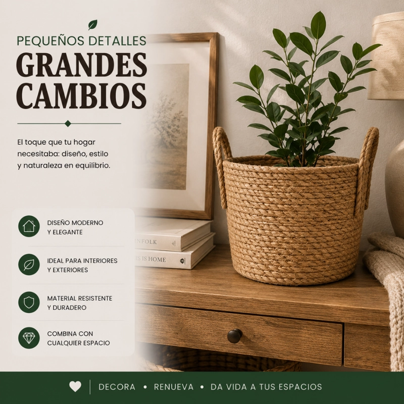CANASTO CESTA DE YUTE TEJIDO ESTILO RUSTICO CON ASAS M - 5