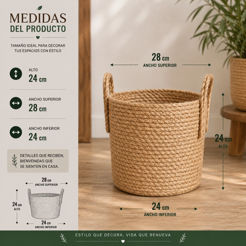 CANASTO CESTA DE YUTE TEJIDO ESTILO RUSTICO CON ASAS M - 7