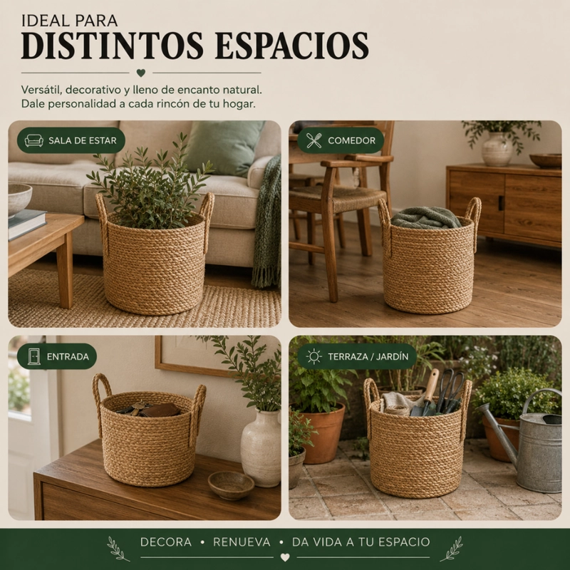 CANASTO CESTA DE YUTE TEJIDO ESTILO RUSTICO CON ASAS M - 8