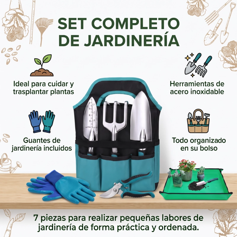 KIT HERRAMIENTAS JARDINERIA CON BOLSO GUANTES Y ACCESORIOS - 2
