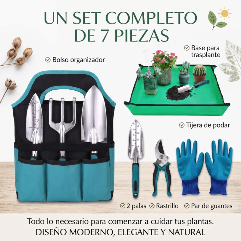 KIT HERRAMIENTAS JARDINERIA CON BOLSO GUANTES Y ACCESORIOS - 3