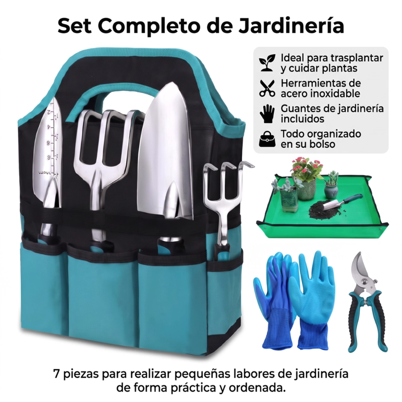 KIT HERRAMIENTAS JARDINERIA CON BOLSO GUANTES Y ACCESORIOS - 6