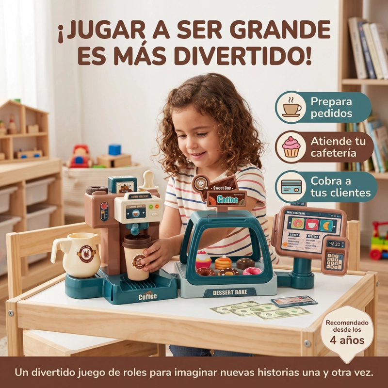 CAFETERIA INFANTIL CON CAJA CAFE Y ACCESORIOS JUEGO DE ROLES - 2