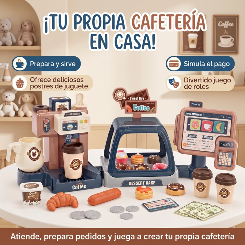 CAFETERIA INFANTIL CON CAJA CAFE Y ACCESORIOS JUEGO DE ROLES - 3