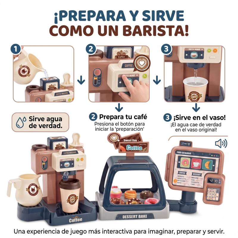 CAFETERIA INFANTIL CON CAJA CAFE Y ACCESORIOS JUEGO DE ROLES - 4