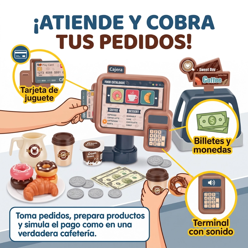 CAFETERIA INFANTIL CON CAJA CAFE Y ACCESORIOS JUEGO DE ROLES - 5