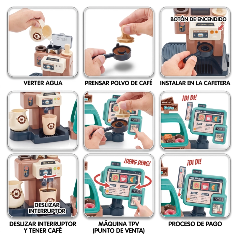CAFETERIA INFANTIL CON CAJA CAFE Y ACCESORIOS JUEGO DE ROLES - 7