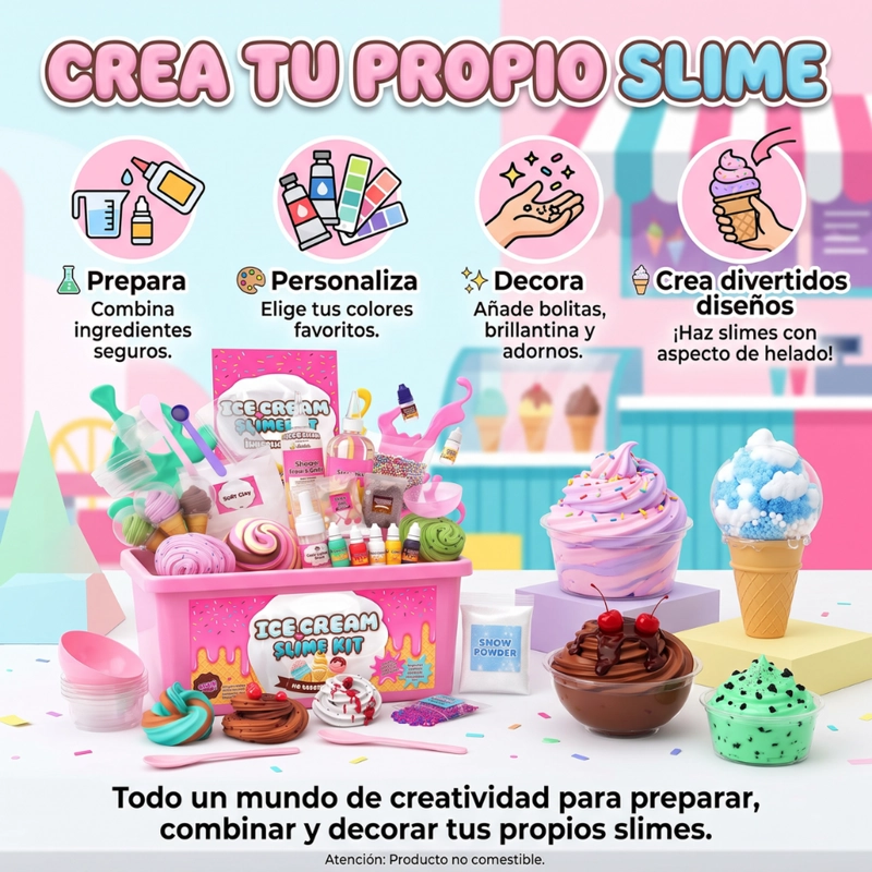 KIT PARA CREAR SLIME COMPLETO CON ACCESORIOS Y CAJA ORGANIZADORA - 3