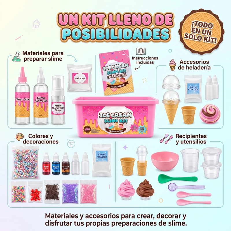 KIT PARA CREAR SLIME COMPLETO CON ACCESORIOS Y CAJA ORGANIZADORA - 6