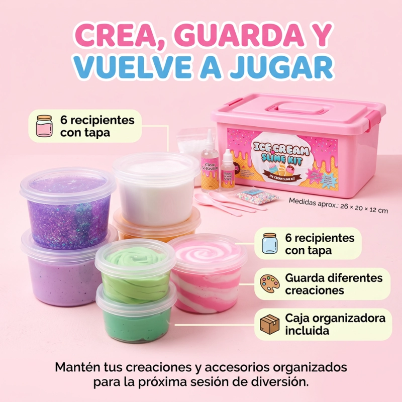 KIT PARA CREAR SLIME COMPLETO CON ACCESORIOS Y CAJA ORGANIZADORA - 7