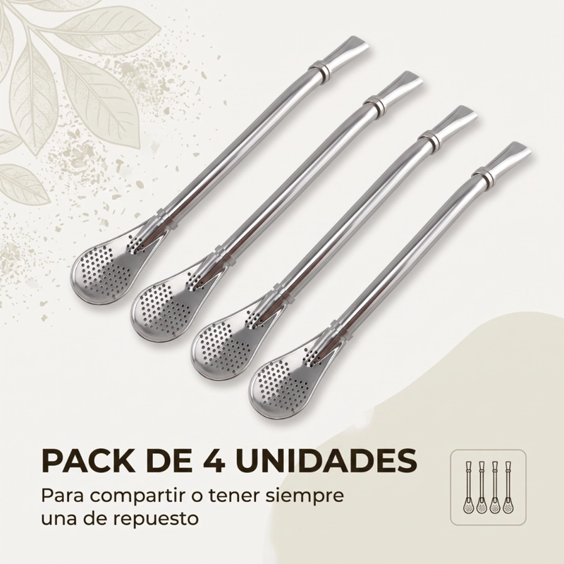 PACK 4 BOMBILLAS PARA MATE ACERO INOXIDABLE REUTILIZABLES - 4