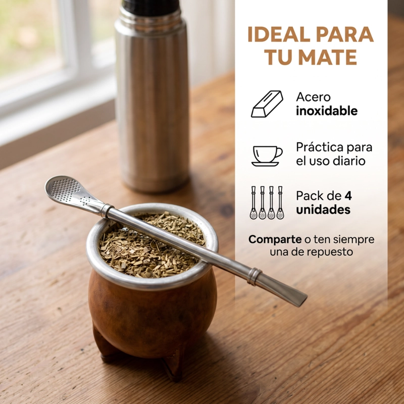 PACK 4 BOMBILLAS PARA MATE ACERO INOXIDABLE REUTILIZABLES - 5