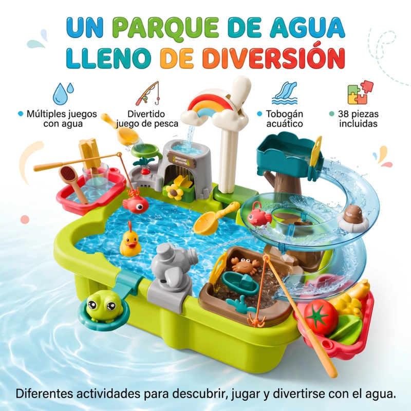 MESA DE AGUA INFANTIL CON LLAVE RECIRCULANTE TOBOGAN Y ACCESORIOS - 3