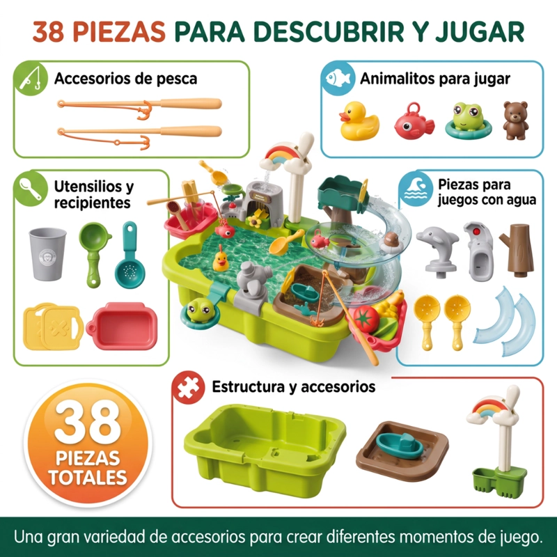 MESA DE AGUA INFANTIL CON LLAVE RECIRCULANTE TOBOGAN Y ACCESORIOS - 5