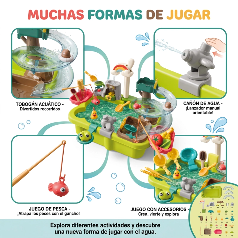 MESA DE AGUA INFANTIL CON LLAVE RECIRCULANTE TOBOGAN Y ACCESORIOS - 6