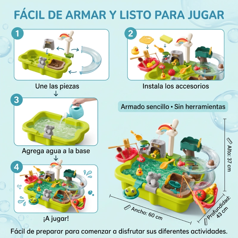 MESA DE AGUA INFANTIL CON LLAVE RECIRCULANTE TOBOGAN Y ACCESORIOS - 7