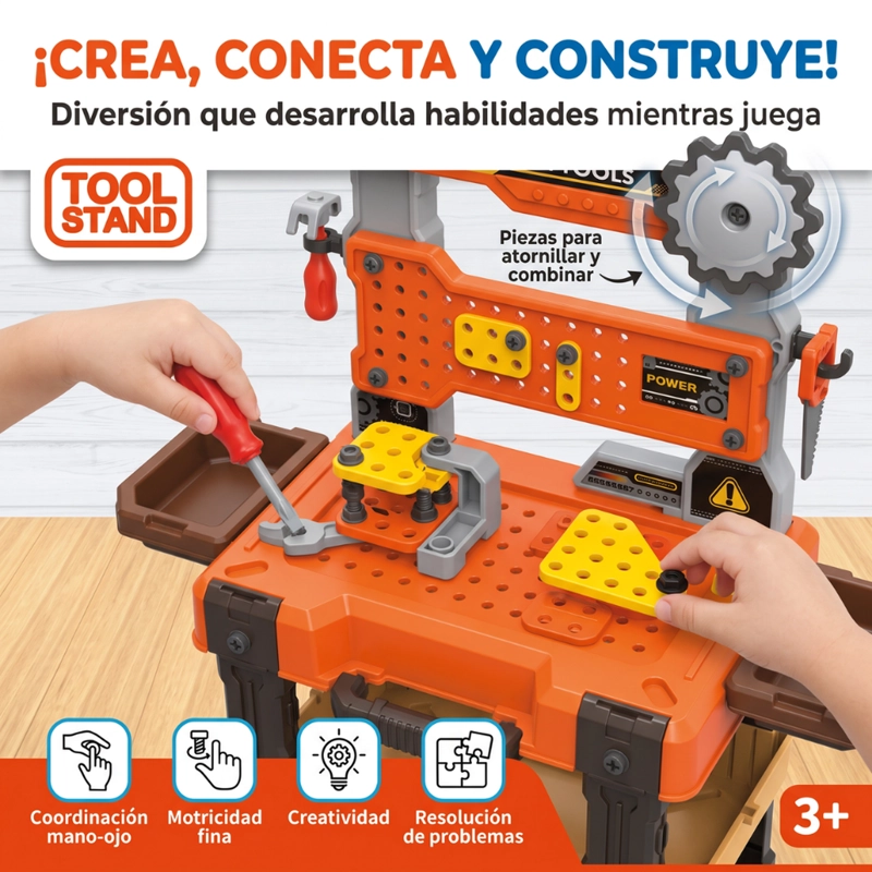 MESA DE HERRAMIENTAS INFANTIL MALETIN 154 PIEZAS CON ACCESORIOS - 5
