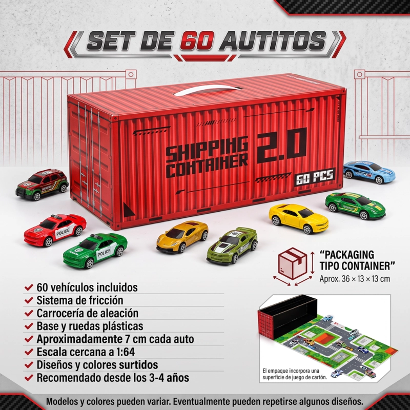 SET 60 AUTITOS CON CONTENEDOR MALETIN Y PISTA DE JUEGO INFANTIL - 5