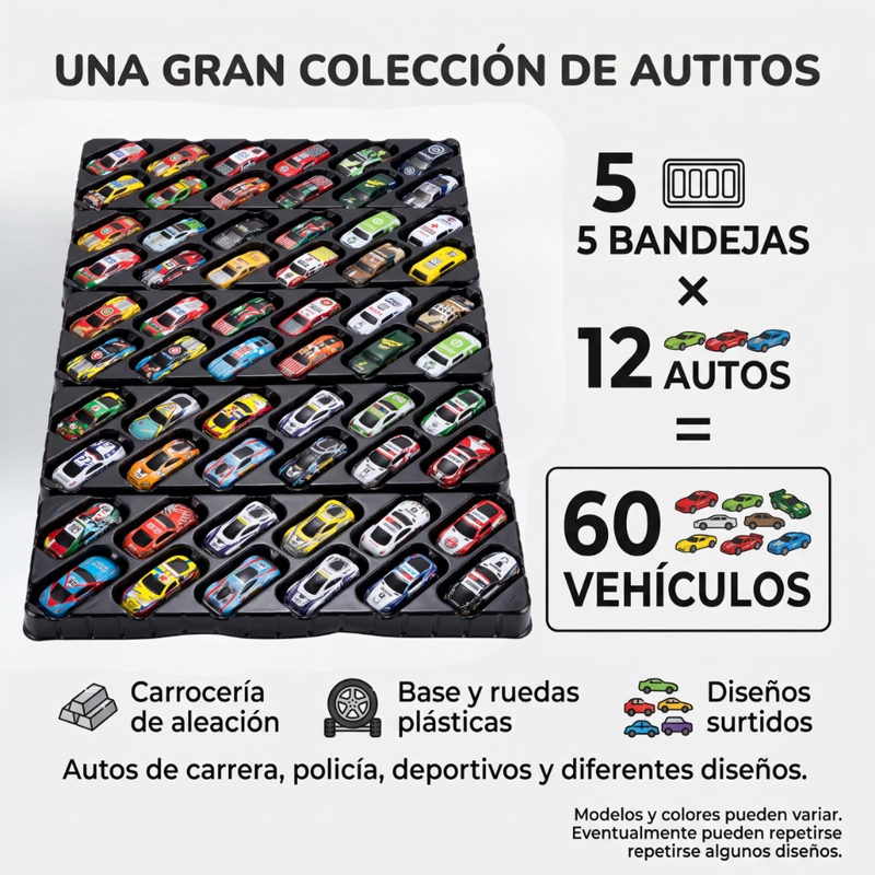 SET 60 AUTITOS CON CONTENEDOR MALETIN Y PISTA DE JUEGO INFANTIL - 8