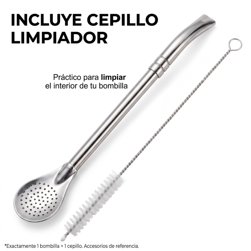 BOMBILLA PICO LORO ACERO INOXIDABLE CON LIMPIADOR - 6