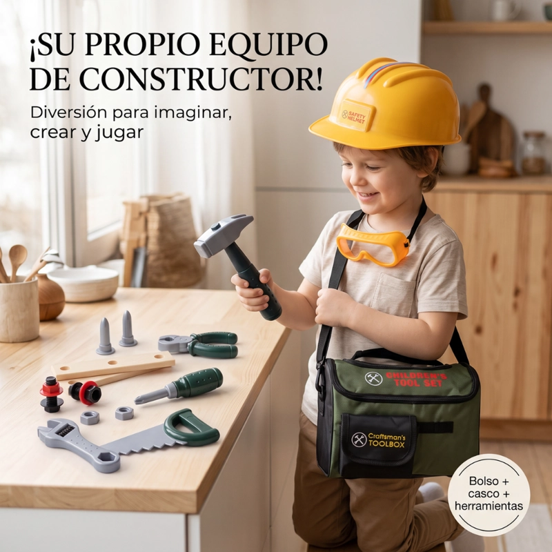 BOLSO HERRAMIENTAS INFANTIL REALISTA JUEGO CONSTRUCTOR CON ACCESORIOS - 4