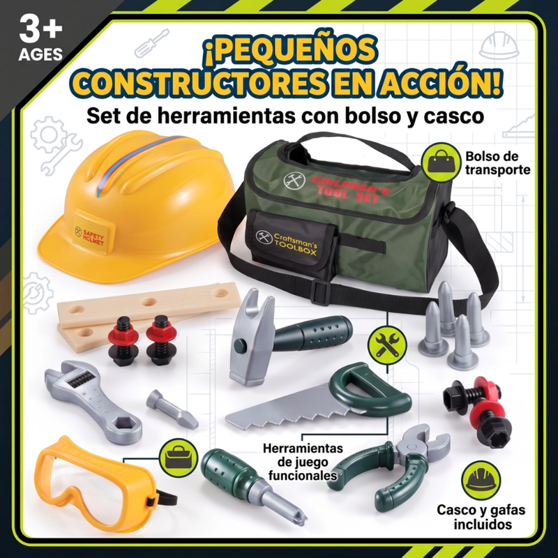BOLSO HERRAMIENTAS INFANTIL REALISTA JUEGO CONSTRUCTOR CON ACCESORIOS - 5